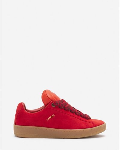 Lanvin X Future Hyper Curb Sneakers In Leather And Suede - Red
