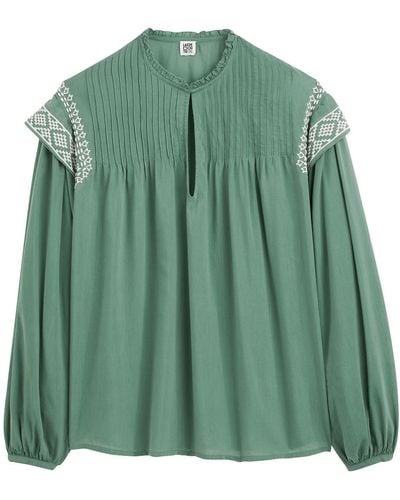La Redoute Blusa de cuello victoriano, con bordados - Verde