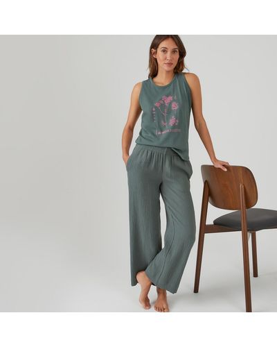 La Redoute Pijama sin mangas con pantalón de gasa de algodón - Azul