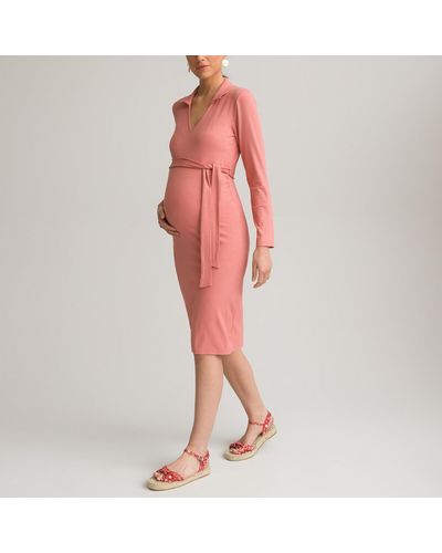 La Redoute Vestido de embarazo recto, cuello polo, manga larga - Rosa