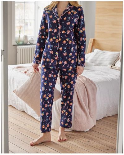 DAMART Pijama de manga larga de franela - Azul