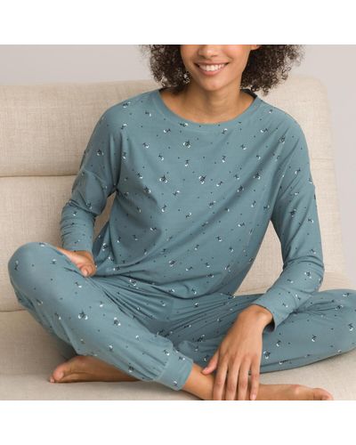 La Redoute Pijama de manga larga de punto de poliéster reciclado - Azul