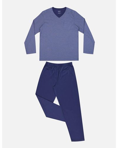 EMINENCE Pijama largo con cuello de pico - Azul