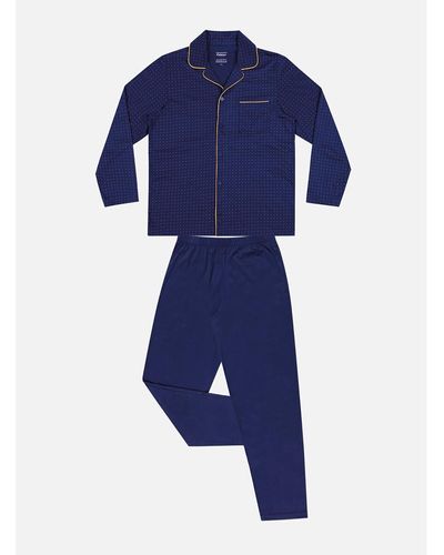 EMINENCE Pijama largo, camisa abierta con cuello clásica - Azul