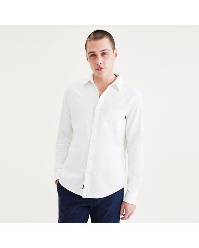 Dockers Camisa slim de algodón y lino, bolsillo en el pecho - Azul