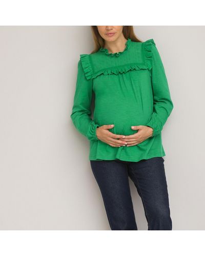 La Redoute Camiseta de embarazo, con volantes y mangas largas - Verde