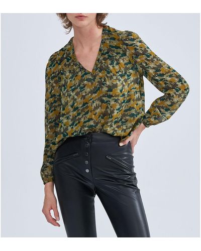 IKKS Blusa de manga larga con cuelo en pico y estampado floral - Verde