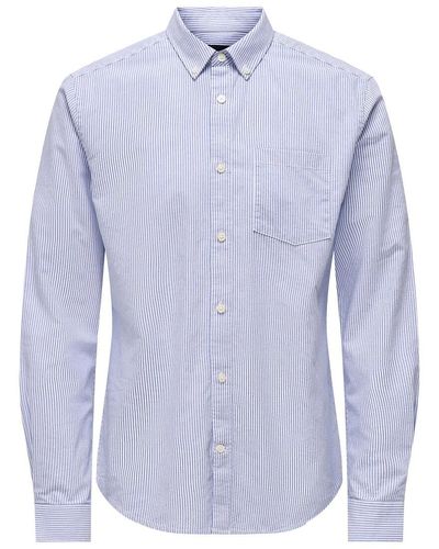 Only & Sons Camisa Oxford de algodón, cuello con botones, Neil - Azul