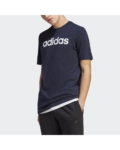 adidas Camiseta Essentials Embroidered Linear Logo - Azul