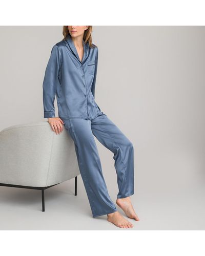 La Redoute Pijama de satén, cuello chal - Azul