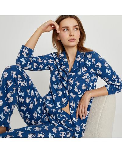 La Redoute Pijama de algodón, estampado de gatos - Azul