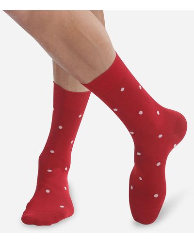 DIM Par de calcetines altos con lunares de hilo de Escocia - Rojo