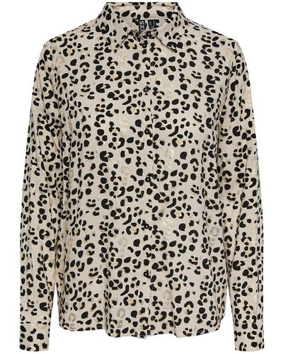 Pieces Camisa de manga larga con estampado leopardo - Negro