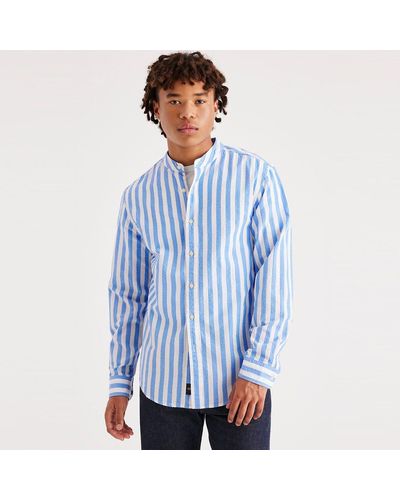 Dockers Camisa regular a rayas con cuello mao - Azul