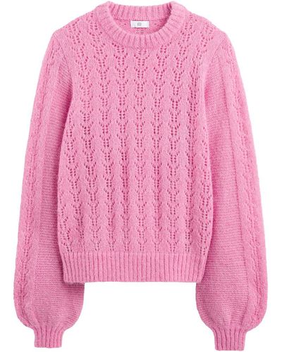 La Redoute Jersey de cuello redondo y punto fantasía, de alpaca mezclada - Rosa