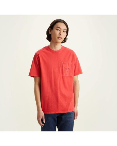 Levi's Camiseta de cuello redondo con bolsillo en el pecho - Rojo