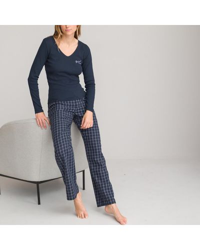 La Redoute Pijama con pantalón de franela - Azul