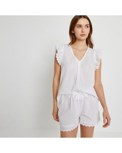 La Redoute Pijama con short, bordado inglés - Blanco