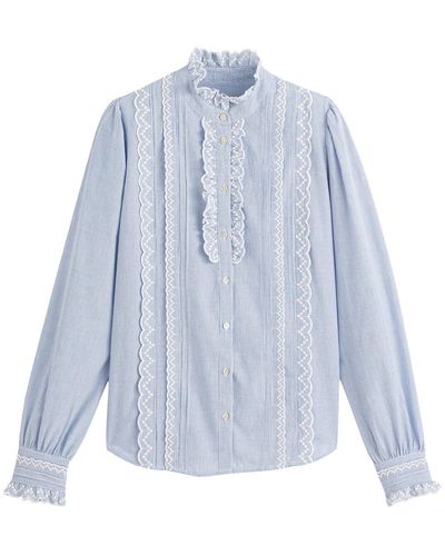 La Redoute Blusa romántica Signature de algodón orgánico a rayas - Azul