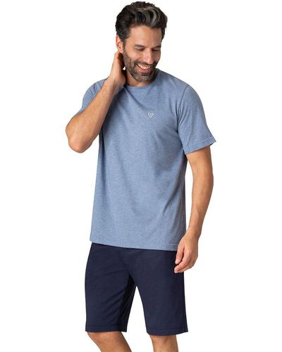 EMINENCE Pijama corto de cuello redondo fabricado en Francia - Azul