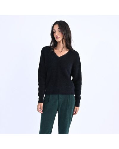 Molly Bracken Jersey con cuello de pico, cuello con detalle de encaje - Negro