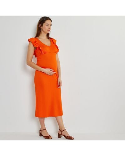 La Redoute Vestido premamá de punto con volantes y sin mangas - Naranja