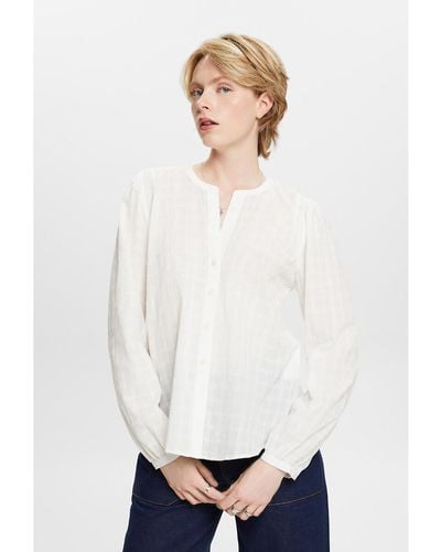 Esprit Camiseta con cuello tunecino, manga larga - Blanco