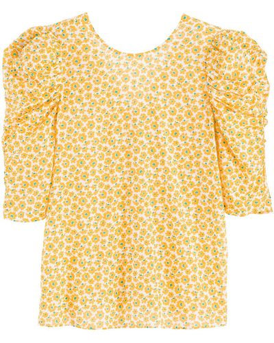 La Redoute Blusa con cuello redondo y estampado de flores, manga corta - Amarillo