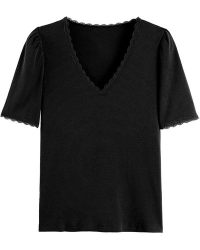 La Redoute Camiseta de manga corta con cuello de pico - Negro