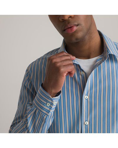 La Redoute Camisa slim de algodón a rayas con cuello francés - Azul