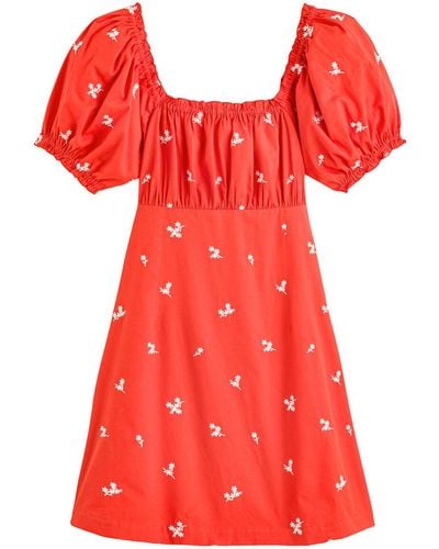 La Redoute Vestido corto con cuello cuadrado y flores bordadas - Rojo