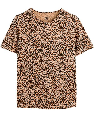 La Redoute Camiseta de cuello redondo de manga corta con estampado de leopardo - Marrón