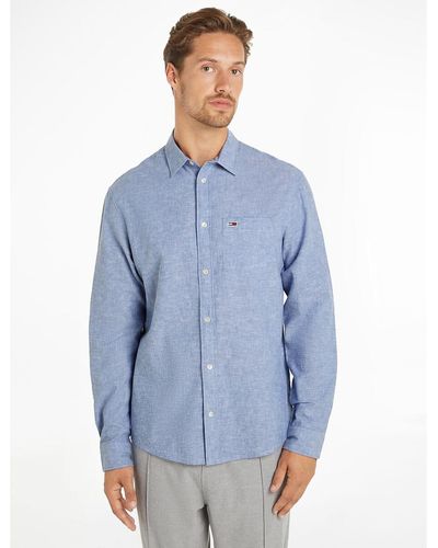 Tommy Hilfiger Camisa recta de algodón y lino - Azul