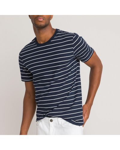 La Redoute Camiseta de algodón orgánico a rayas de manga corta y cuello redondo - Azul