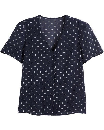 La Redoute Camisa con cuello de pico y manga corta - Azul