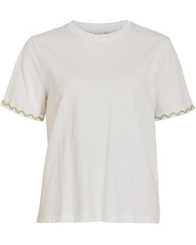 Vila Camiseta manga corta bordada - Blanco