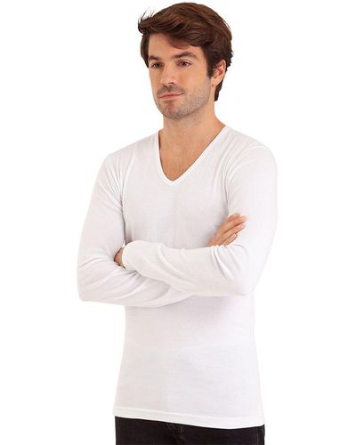 EMINENCE Camiseta de manga larga con cuello de pico - Blanco