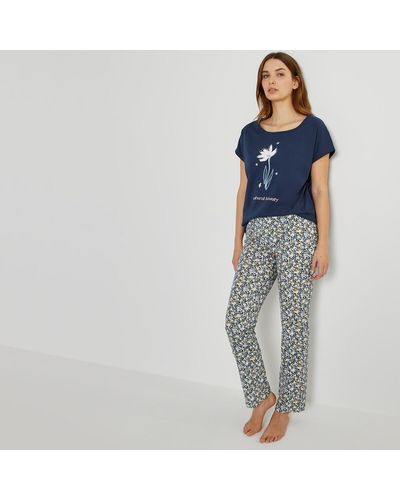 La Redoute Pijama de algodón puro, estampado de flores - Azul