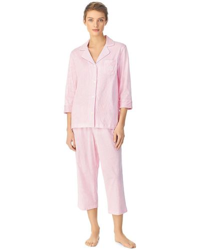 Lauren by Ralph Lauren Pijama de algodón a rayas con mangas 3/4 - Rosa