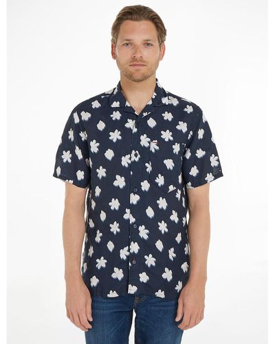 Tommy Hilfiger Camisa de flores de lino - Azul