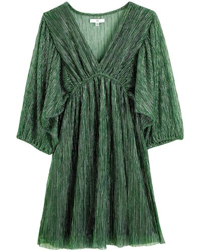 La Redoute Vestido corto con escote en pico y mangas largas de malla brillante - Verde