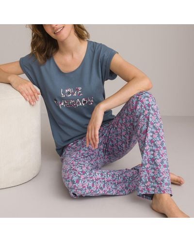 La Redoute Pijama de manga corta 100% algodón - Azul