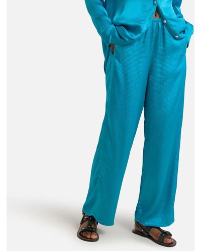 American Vintage Pantalón ancho de talle bajo Shaning - Azul