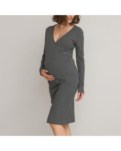 La Redoute Vestido de embarazo, forma de pico cruzado - Gris