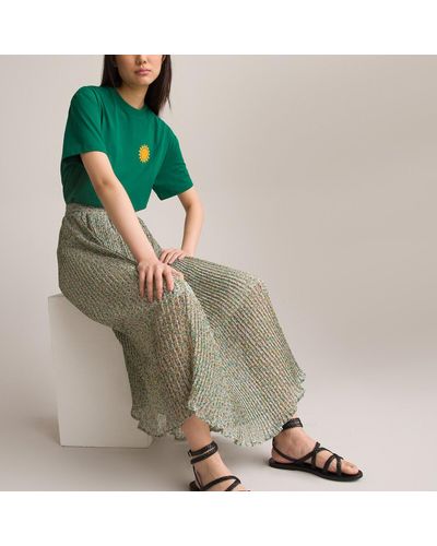 La Redoute Falda larga recta plisada, estampado de flores - Verde