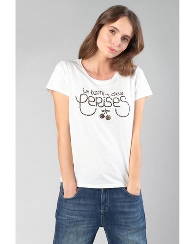 Le Temps Des Cerises Camiseta de algodón, logotipo delante - Blanco