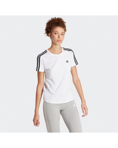 adidas Camiseta Loungewear Essentials Slim 3-Stripes - Blanco