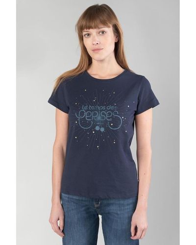 Le Temps Des Cerises Camiseta de algodón, logotipo delante - Azul