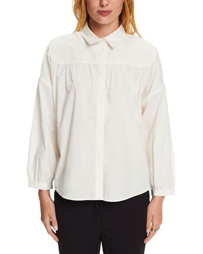 Esprit Camisa de algodón con juego de frunces - Blanco