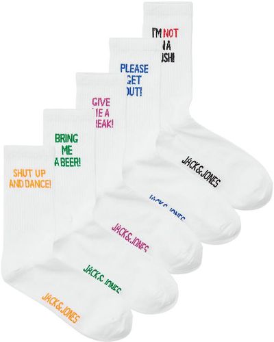 Jack & Jones Lote de 5 pares de calcetines humorísticos - Blanco